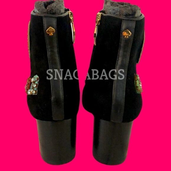 KATE SPADE NIB LIVERPOOL BLACK KID SUEDE ANKLE BOOTS SPARKLY EMBELLISHED SIZE 8M - Picture 4 of 13